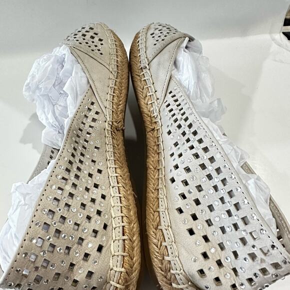 Gianni Bini flat perforated taupe suede espadrille with rhinestones size 8.5 - Picture 5 of 7